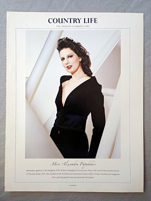 Miss Alexandra Papadakis - Alexandra, aged 26, is the daughter of Dr Andreas Papadakis of Grosvenor Place, SWI, and of Mrs Josette Gerlier, of Thurloe Street, SW7. She studied at the Architectural Association and is editor of New Architecture magazine. She is photographed wearing Alexander McQueen.