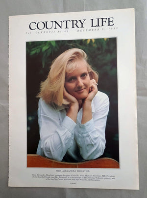 Alexandra Heseltine Country Life Magazine Portrait December 9, 1993. CLXXXVII No. 49

Miss Alexandra Heseltine, younger daughter of the Rt. Hon. Michael Heseltine, MP, President of the Board of Trade, and Mrs Heseltine, is to be married to Mr Nicholas Williams, younger son of the late Mr Owain Williams and Mrs Williams, of Hampshire.