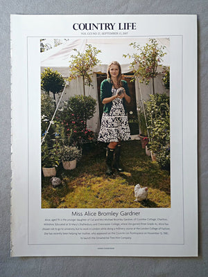 Miss Alice Bromley Gardner - Alice, aged 19, is the younger daughter of Col and Mrs Michael Bromley Gardner, of Coombe Cottage, Charlton, Wiltshire. Educated at St Mary's Shaftesbury and Cirencester College, where she gained three Grade As, Alice has chosen not to go to university, but to work in London while doing a millinery course at the London College of Fashion. She has recently been helping her mother, who appeared on the COUNTRY LIFE frontispiece on November 12, 1981