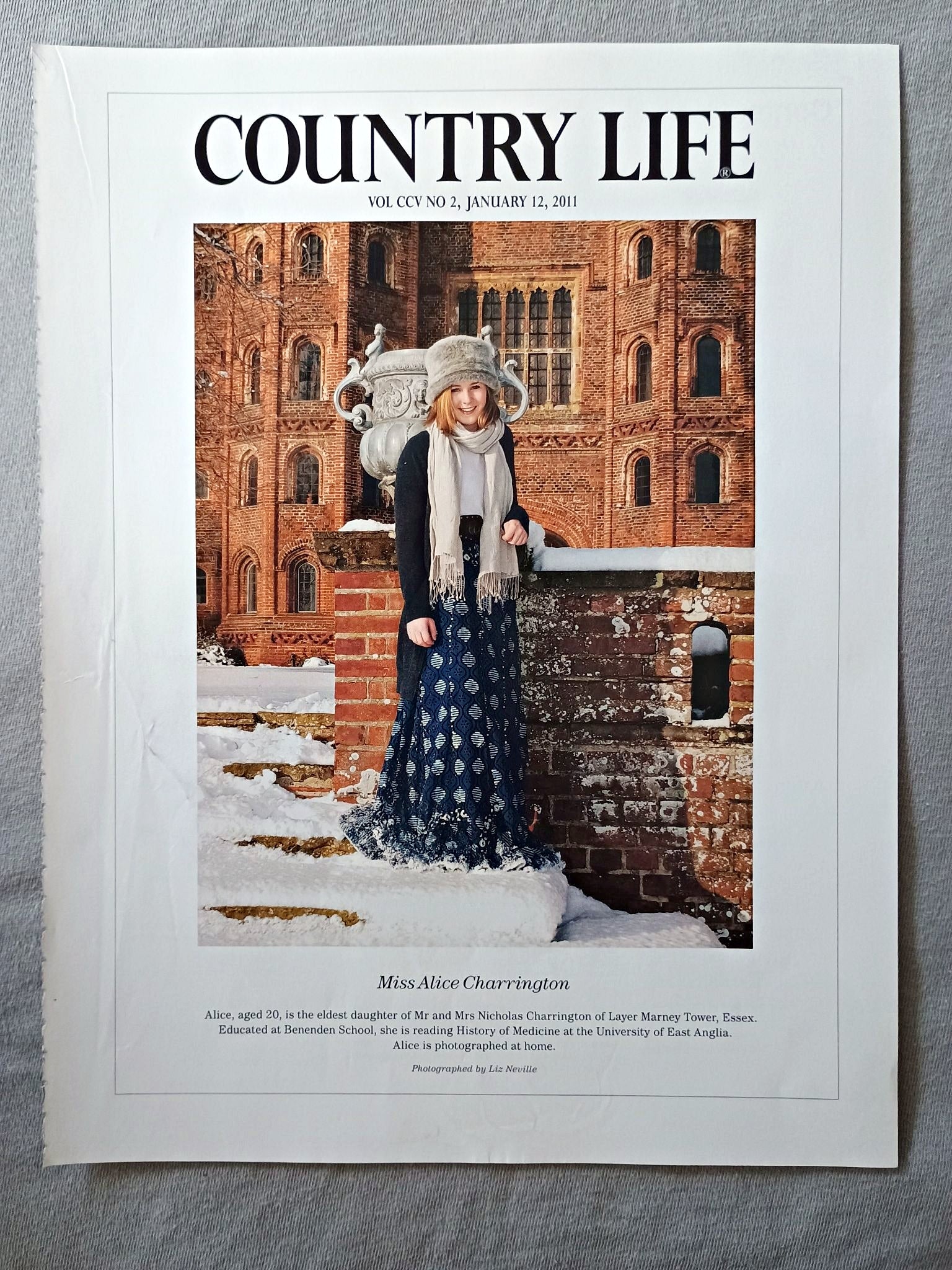 Miss Alice Charrington - Alice, aged 20, is the eldest daughter of Mr and Mrs Nicholas Charrington of Layer Marney Tower, Essex. Educated at Benenden School, she is reading History of Medicine at the University of East Anglia. Alice is photographed at home.