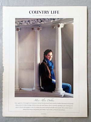 Miss Alice Dobbie - Alice, aged 22, is the daughter of Lieutenant-Colonel the Reverend Charles and Mrs Dobbie. Educated at Wycombe Abbey and at St Hilda's College, Oxford, where she read Classics, Alice is currently spending a year working at St Helen's Church, Bishopsgate, in the City, before she starts training for the Bar next autumn. She is shown here in Ashburnham House, designed by John Webb in about 1662, at Westminster School.