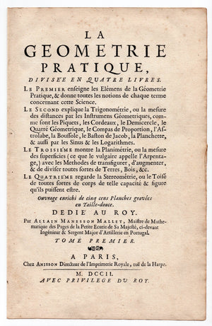 Allain Manesson Mallet's La Geometrie Pratique. published in 1702.