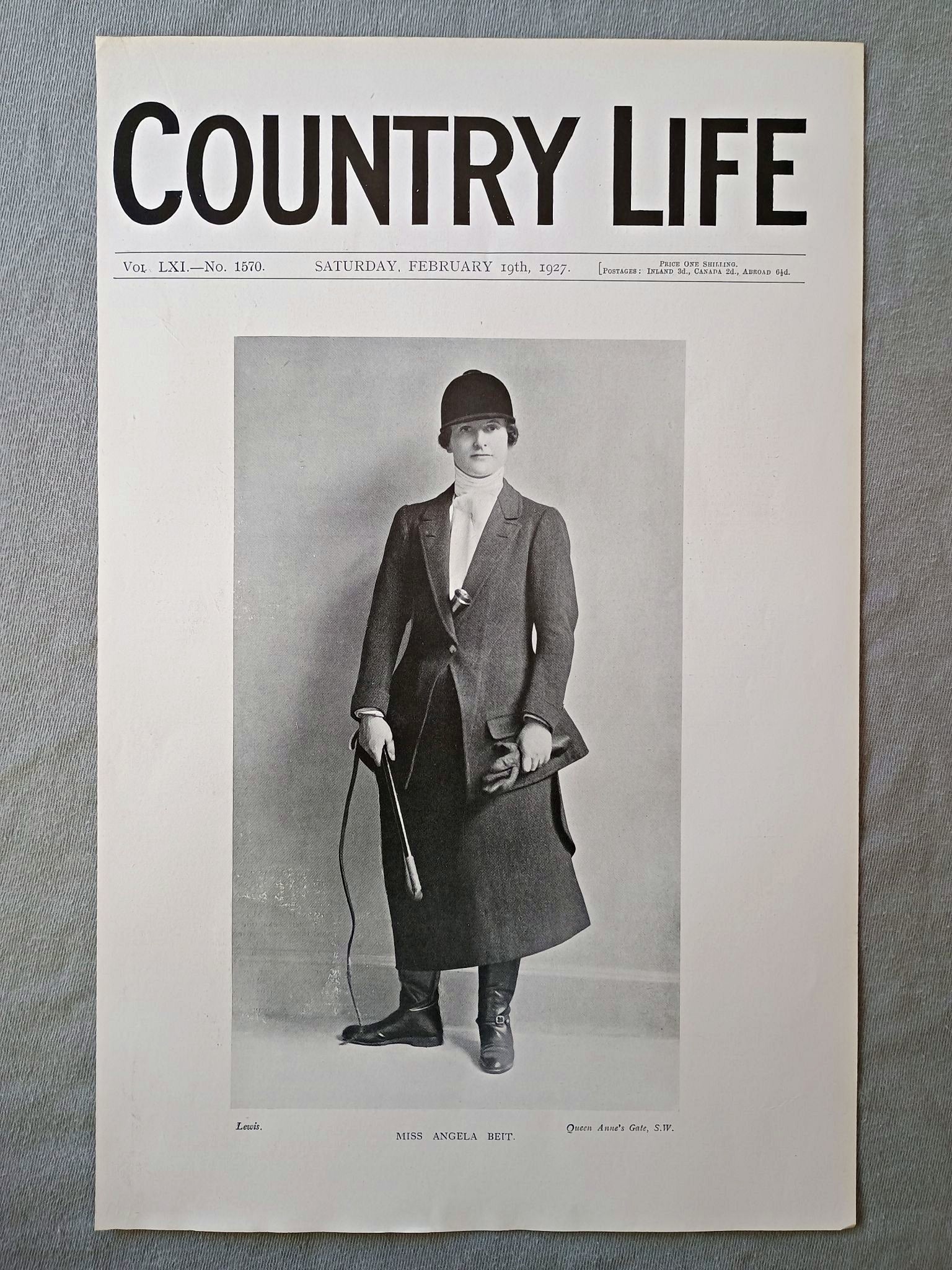Miss Angela Beit Country Life Magazine Portrait, Frontispiece, February 19 1927. LXI No. 1570

The featured frontispiece this week is a portrait of Miss Angela Beit, elder daughter of Sir Otto and Lady Beit