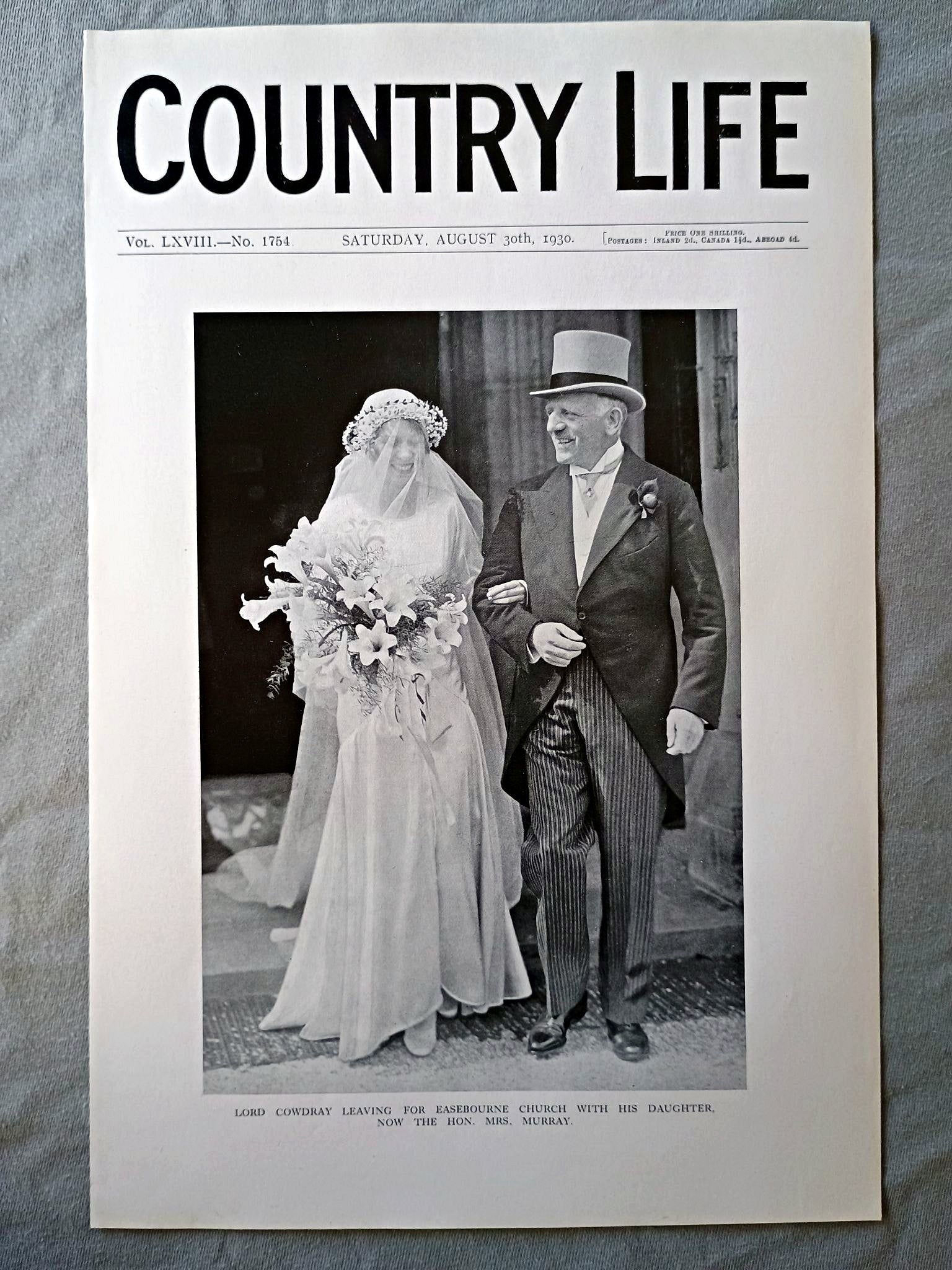 Angela Pearson and Lord Cowdray Country Life Magazine Portrait, Frontispiece, August 30 1930. LXVIII No. 1754

Our frontispiece this week is a portrait of Lord Cowdray with his third daughter, Angela, whose marriage to Mr. G. A. Murray, only son of Sir Evelyn and Lady Murray, took place on Monday..