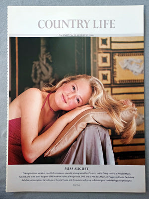 Miss Annabel Malim - Miss August, The eighth in our series of monthly frontispieces, specially photographed for COUNTRY LIFE by Derry Moore, is Annabel Malim. Aged 18, she is the elder daughter of Mr Andrew Malim, of King's Road, SW3, and of Mrs Bevs Malim, of Meggernie Castle, Perthshire. Bella has just completed her A levels at Downe House, and this autumn will go up to Edinburgh to read theology and philosophy
