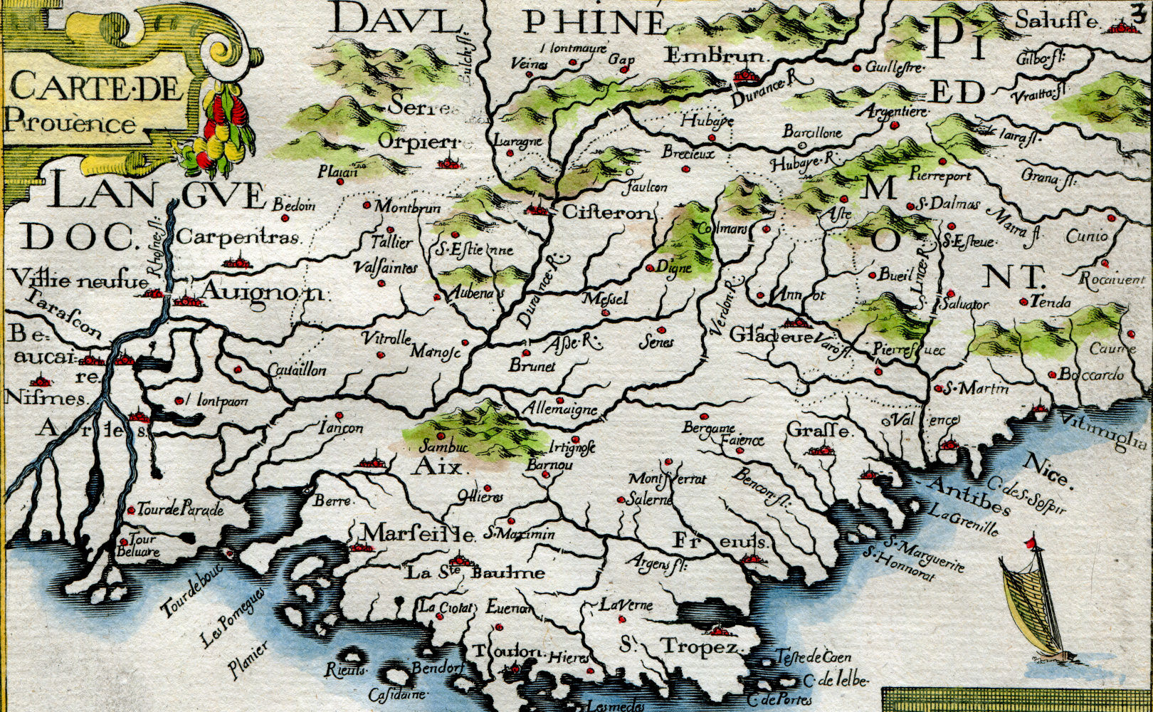 Antique map of Provence, France by Nicolas Tassin – shop The Old Map Shop antique maps collection.