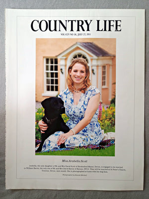 Miss Arabella Scott - Arabella, the only daughter of Mr and Mrs David Scott of Rackenford Manor, Devon, is engaged to be married to William Barrie, the only son of Mr and Mrs David Barrie of Barnes, SW13. They will be married at St Peter's Church, Tiverton, Devon, next month. She is photographed at home with her dog Zulu.