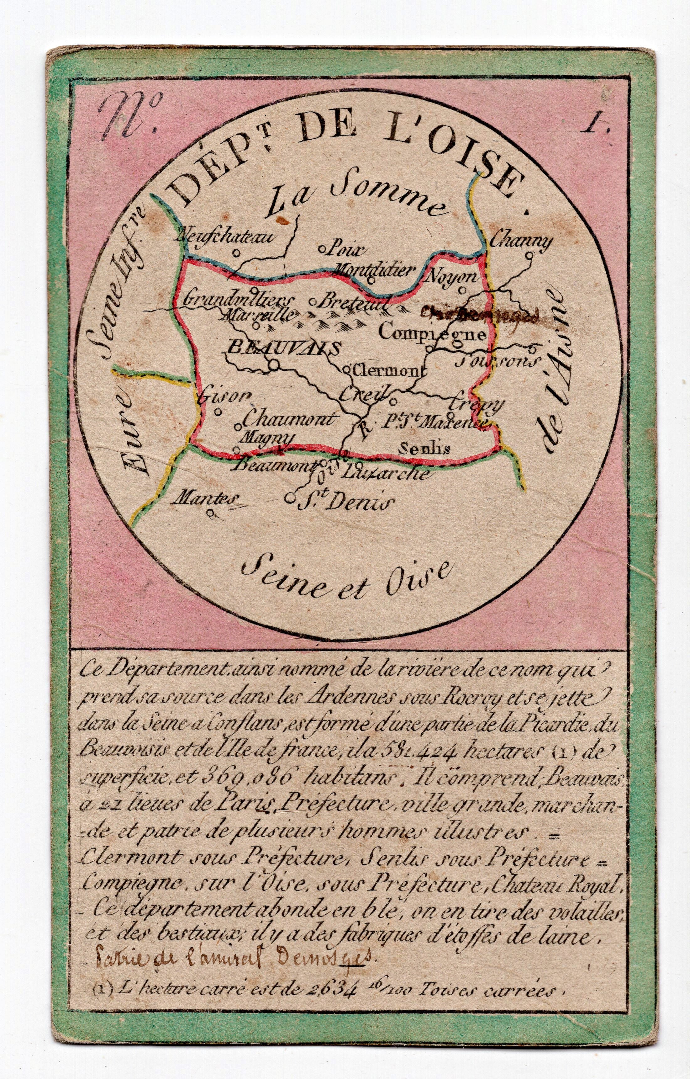 c.1819 Oise France Antique Card Map by Bourrut-Le Meri - Rare 1st Edition