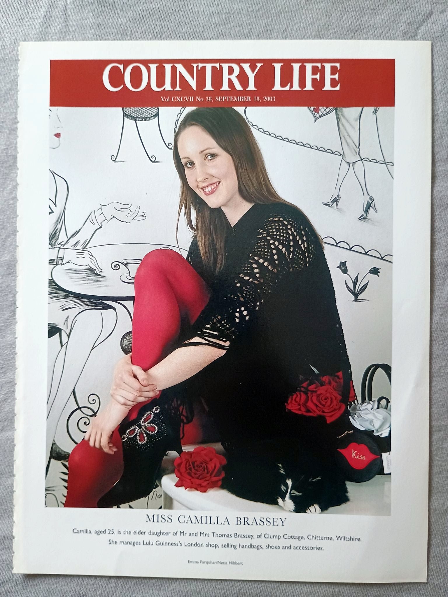 Miss Camilla Brassey - Camilla, aged 25, is the elder daughter of Mr and Mrs Thomas Brassey, of Clump Cottage, Chitterne, Wiltshire. She manages Lulu Guinness's London shop, selling handbags, shoes and accessories
