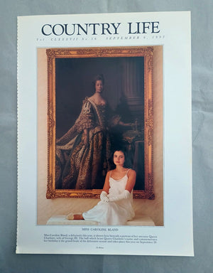 Caroline Bland Country Life Magazine Portrait September 9, 1993. CLXXXVII No. 36.

Miss Caroline Bland, a debutante this year, is shown here beneath a portrait of her ancestor Queen Charlotte, wife of George III. The ball which bears Queen Charlotte's name and commemorates her birthday is the grand finale of the debutante season and takes place this year on September 20..