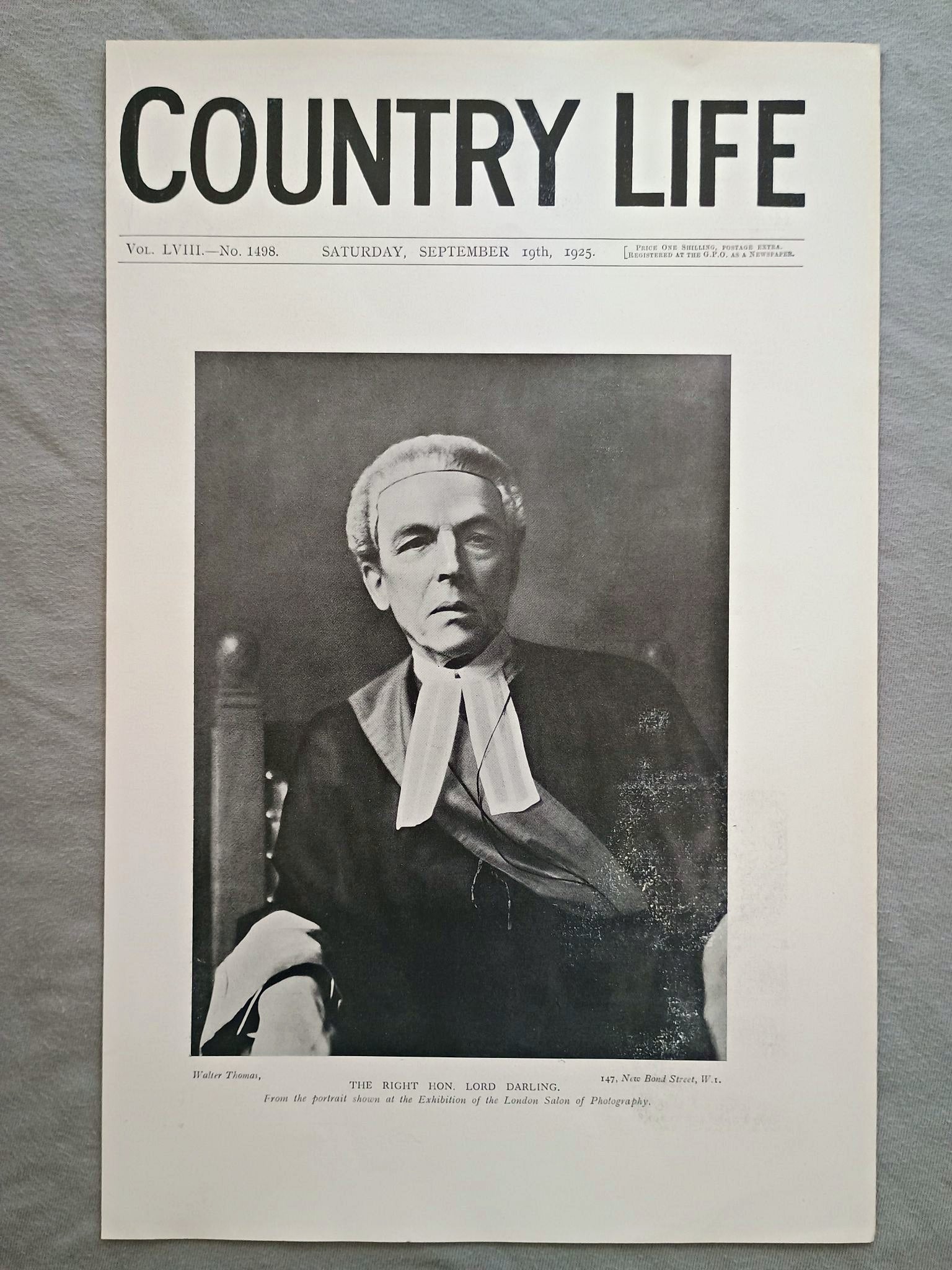 Sir Charles John Darling Country Life Magazine Portrait, Frontispiece, September 19 1925. LVIII No. 1498

The featured frontispiece this week is a portrait of Lord Darling