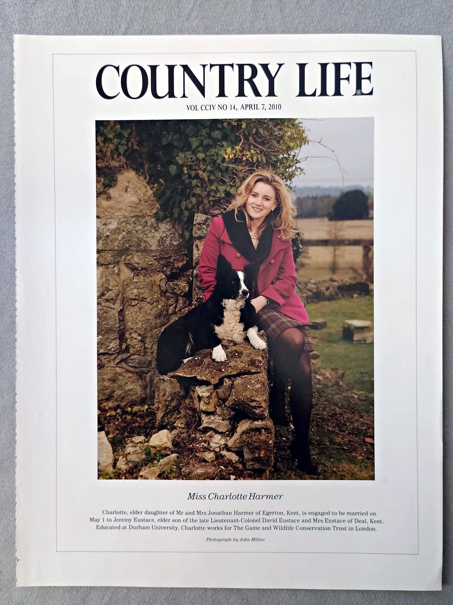 Miss Charlotte Harmer - Charlotte, elder daughter of Mr and Mrs Jonathan Harmer of Egerton, Kent, is engaged to be married on May 1 to Jeremy Eustace, elder son of the late Lieutenant-Colonel David Eustace and Mrs Eustace of Deal, Kent. Educated at Durham University, Charlotte works for The Game and Wildlife Conservation Trust in London.