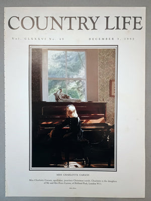 Charlotte Carson Country Life Magazine Portrait December 3, 1992. CLXXXVI No. 49.

Miss Charlotte Carson, aged nine, practises Christmas carols. Charlotte is the daughter of Mr and Mrs Peter Carson, of Holland Park, London WII