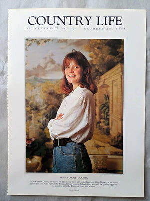 Connie Colfox Country Life Magazine Portrait October 20, 1994. CLXXXVIII No. 42

Miss Connie Colfox, who lives on the family farm at Symondsbury in West Dorset, is an event rider. She also rides out for the National Hunt trainer Robert Alner and will be qualifying point-to-pointers with the Portman Hunt this season