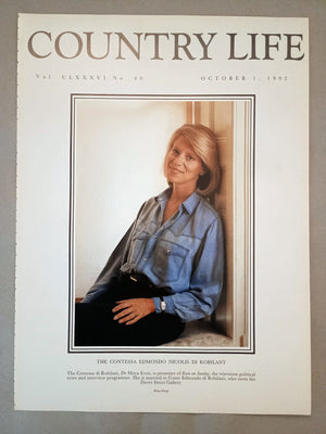 Contessa Edmondo Nicolis Di Robilant Country Life Magazine Portrait October 1, 1992. CLXXXVI No. 40.

The Contessa Edmondo Nicolis Di Robilant - The Contessa di Robilant, Dr Maya Even, is presenter of Even on Sunday, the television political news and interview programme. She is married to Conte Edmondo di Robilant, who owns the Dover Street Gallery