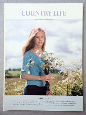 Miss Cosima Crawley - Miss June, In the sixth in our series of frontispieces depicting the months, specially photographed for COUNTRY LIFE by Derry Moore, June is represented by Cosima Crawley, who is 15. She is the daughter of the late Mr Randall Crawley and of Mrs Crawley, of Warwickshire, and is at Tudor Hall, Banbury, Oxfordshire. She plays the flute and sings, and hopes to follow a career in music or the theatre