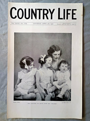 The Countess of Minto nee Marion Cook and children Country Life Magazine Portrait, Frontispiece, April 5 1930. LXVII No. 1733

The frontispiece this week is a new photograph of the Countess of Minto with her three children, Viscount Melgund and the Ladies Bridget and Willa Elliot.
