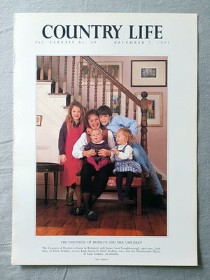 Countess of Rosslyn and Her Children Country Life Magazine Portrait December 7, 1995. CLXXXIX No. 49

The Countess of Rosslyn at home in Berkshire with Jamie, Lord Loughborough, aged nine; Lady Alice St Clair Erskine, seven; Lady Lucia St Clair Erskine, two; and the Honourable Harry St Clair Erskine, six months..
