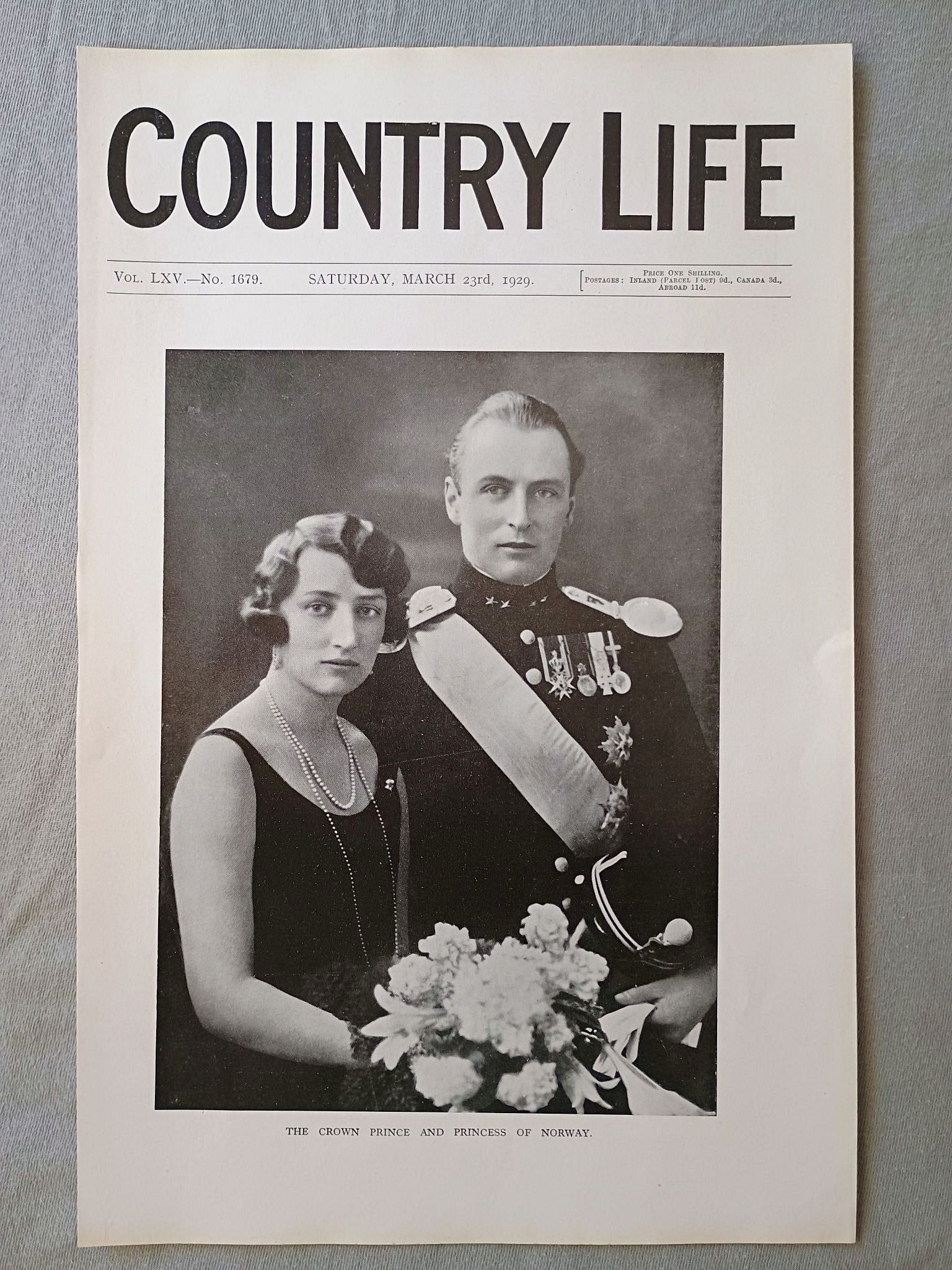 Prince and Princess of Norway, Crown Prince Olav of Norway and Princess Martha of Sweden, Country Life Magazine Portrait, Frontispiece, March 23 1929. LXV No. 1679

The featured frontispiece this week is a portrait of the Crown Prince and Princess of Norway, 