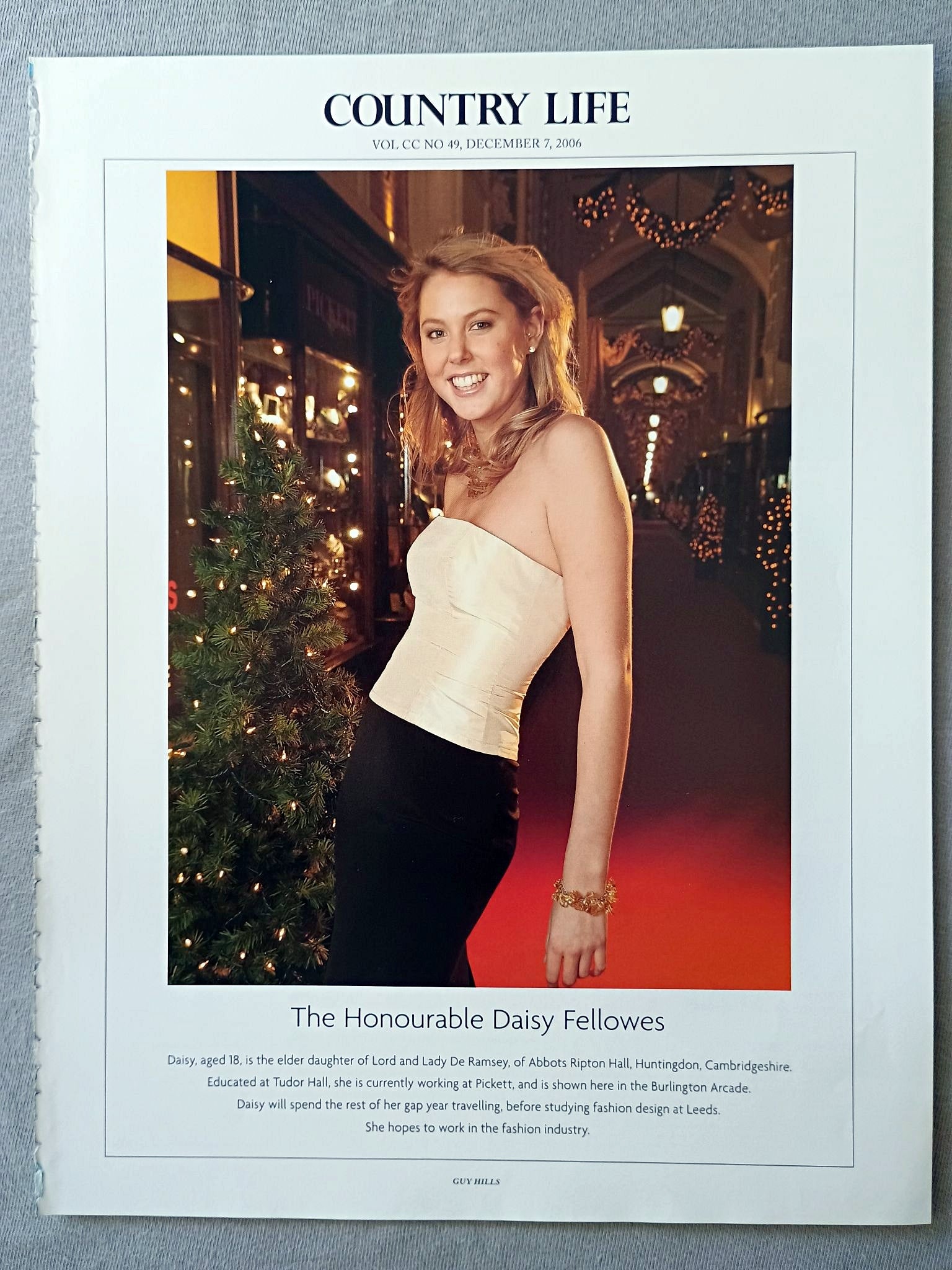 The Honourable Daisy Fellowes - Daisy, aged 18, is the elder daughter of Lord and Lady De Ramsey, of Abbots Ripton Hall, Huntingdon, Cambridgeshire. Educated at Tudor Hall, she is currently working at Pickett, and is shown here in the Burlington Arcade. Daisy will spend the rest of her gap year travelling, before studying fashion design at Leeds. She hopes to work in the fashion industry.