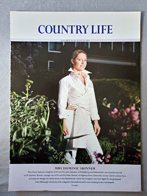 Mrs Dominic Skinner - Miss Claire Geensen, daughter of Mr and Mrs John Geensen, of Middelburg, the Netherlands, was recently married to Mr Dominic Skinner, younger son of Mr and Mrs Peter Skinner, of Highway Farm, Downside, Surrey. Claire is shown here at Castle ter Hooge, her family home in the Netherlands, where the reception was held. Aged 24, she graduated from Edinburgh University with a degree in biomedicine and is now studying to be a homeopath