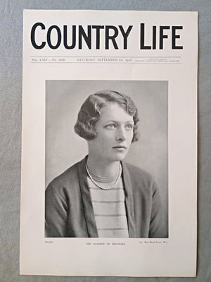 Duchess of Beaufort, Mary Somerset nee Lady Mary Cambridge Country Life Magazine Portrait, Frontispiece, September 1 1928. LXIV No. 1650

The featured frontispiece this week is a portrait of the Duchess of Beaufort, who is the elder daughter of the late Marquess of Cambridge
