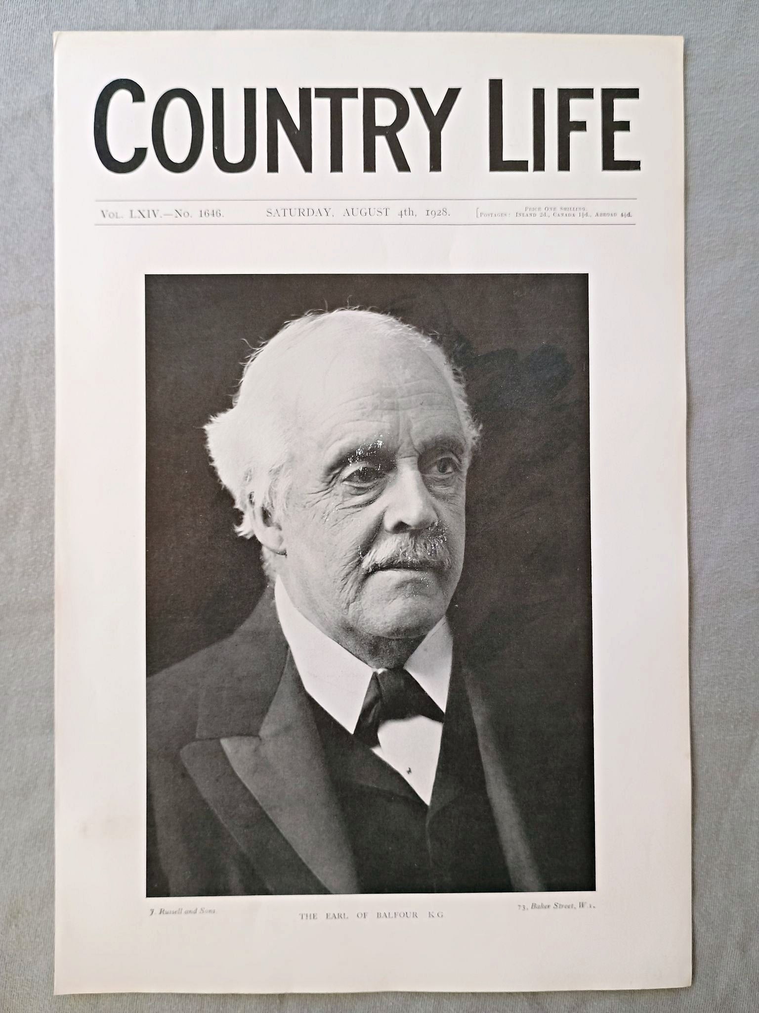 Earl of Balfour, Arthur James Balfour Country Life Magazine Portrait, Frontispiece, August 4 1928. LXIV No. 1646

The featured frontispiece this week is a portrait of the Earl of Balfour, Arthur Balfour