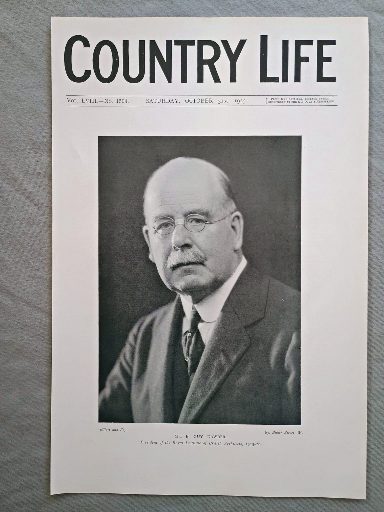 Edward Guy Dawber Country Life Magazine Portrait, Frontispiece, October 31 1925. LVIII No. 1504

The featured frontispiece this week is a portrait of Mr. E. Guy Dawber