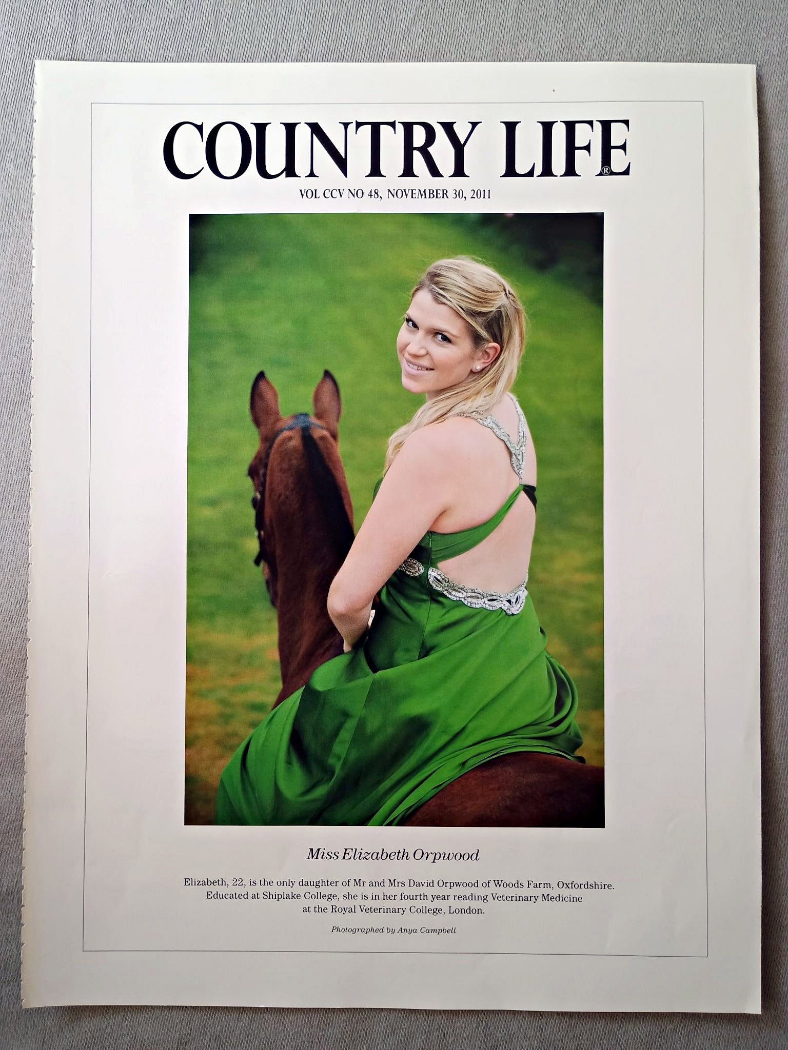 Miss Elizabeth Orpwood - Elizabeth, 22, is the only daughter of Mr and Mrs David Orpwood of Woods Farm, Oxfordshire. Educated at Shiplake College, she is in her fourth year reading Veterinary Medicine at the Royal Veterinary College, London.