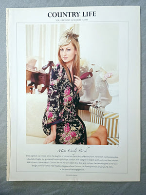 Miss Emily Birch - Emily, aged 25, is a milliner. She is the daughter of Mr and Mrs David Birch of Barbery Farm, Yelvertoft, Northamptonshire. Educated at Rugby, she graduated from King's College, London, with a degree in English and French, and then took an MA in French Literature and Culture. She has her own label, Diva Blue, and is shown here wearing one of her own designs. Emily's mother (née Meadows) appeared as a COUNTRY LIFE frontispiece on January 3/10, 1974, at the time of her engagement.