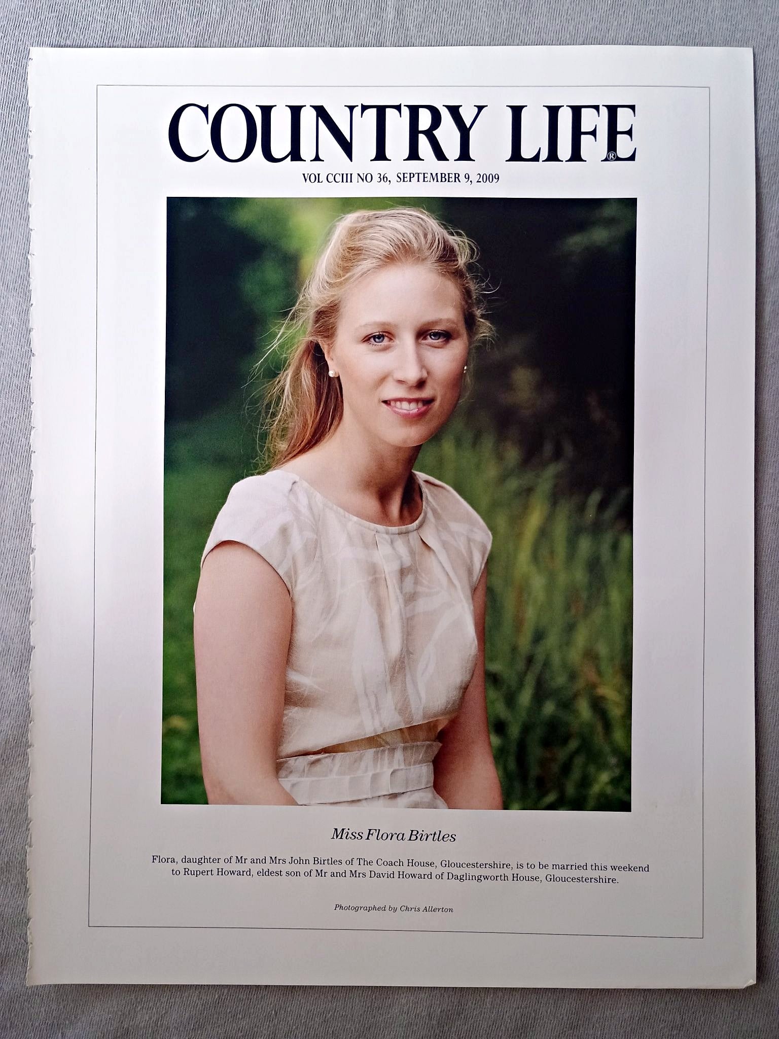 Miss Flora Birtles - Flora, daughter of Mr and Mrs John Birtles of The Coach House, Gloucestershire, is to be married this weekend to Rupert Howard, eldest son of Mr and Mrs David Howard of Daglingworth House, Gloucestershire.