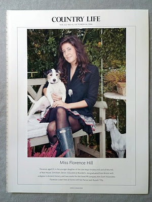 Miss Florence Hill - Florence, aged 23, is the younger daughter of the late Major Andrew Hill and of Mrs Hill, of Box House, Gittisham, Devon. Educated at Blundell's, she graduated from Bristol with a degree in Ancient History, and now works for the travel PR company Ann Scott Associates. Florence is seen here at home with her Parson Jack Russell, Tilly.