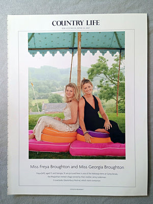 Miss Freya Broughton and Miss Georgia Broughton - Freya (left), aged 17, and Georgia, 19, are pictured here in one of the Maharaja tents at Camp Kerala, the Rhajasthani tented village owned by their mother, Jenny Lederman. It overlooks Glastonbury Festival, which starts tomorrow.