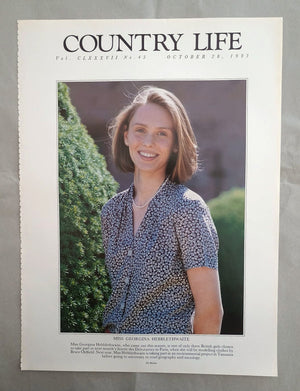 Georgina Hebblethwaite Country Life Magazine Portrait October 28, 1993. CLXXXVII No. 43.

Miss Georgina Hebblethwaite, who came out this season, is one of only three British girls chosen to take part in next month's Soirée des Debutantes in Paris, when she will be modelling clothes by Bruce Oldfield. Next year, Miss Hebblethwaite is taking part in an environmental project in Tanzania before going to university to read geography and sociology.