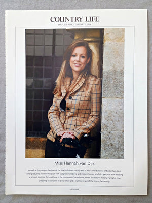 Miss Hannah van Dijk - Hannah is the younger daughter of the late Mr Robert van Dijk and of Mrs Lionel Burstow, of Beckenham, Kent. After graduating from Birmingham with a degree in medieval and modern history, she led a gap-year team teaching at schools in Africa. Pictured here in the cloisters at Charterhouse, where she teaches history, Hannah is now preparing to compete in a marathon and a triathlon in aid of the Rhema Partnership.