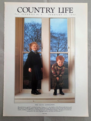 Hannah Joicey and William Joicey Country Life Magazine Portrait February 25, 1993. CLXXXVII No. 8.

The Young Generation - Hannah Joicey, aged 4 1/2, and her brother, William, 2 1/2, the children of the Honourable James and Mrs Joiccy, of East Flodden, Wooler, Northumberland. Mr Joicey is heir to the Ford and Etal estates, totalling 15,000 acres, in Northumberland, and William is his heir. The Joiceys' second son, unnamed at the time of going to press, was born on February 17
