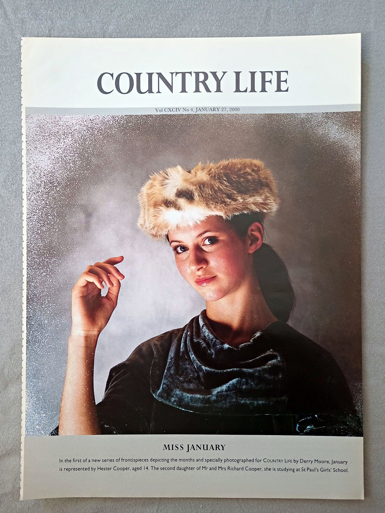 Miss Hester Cooper - Miss January - In the first of a new series of frontispieces depicting the months and specially photographed for COUNTRY LIFE by Derry Moore, January is represented by Hester Cooper, aged 14. The second daughter of Mr and Mrs Richard Cooper, she is studying at St Paul's Girls' School.