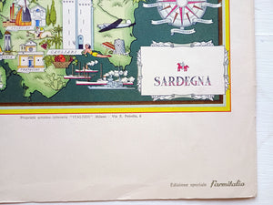 1951 Sardegna Sardinia Italy Pictorial Map De Agostini