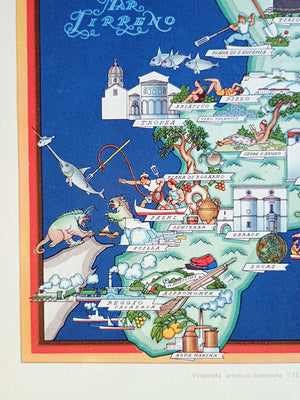 1950 Calabria, Italy Pictorial Map De Agostini