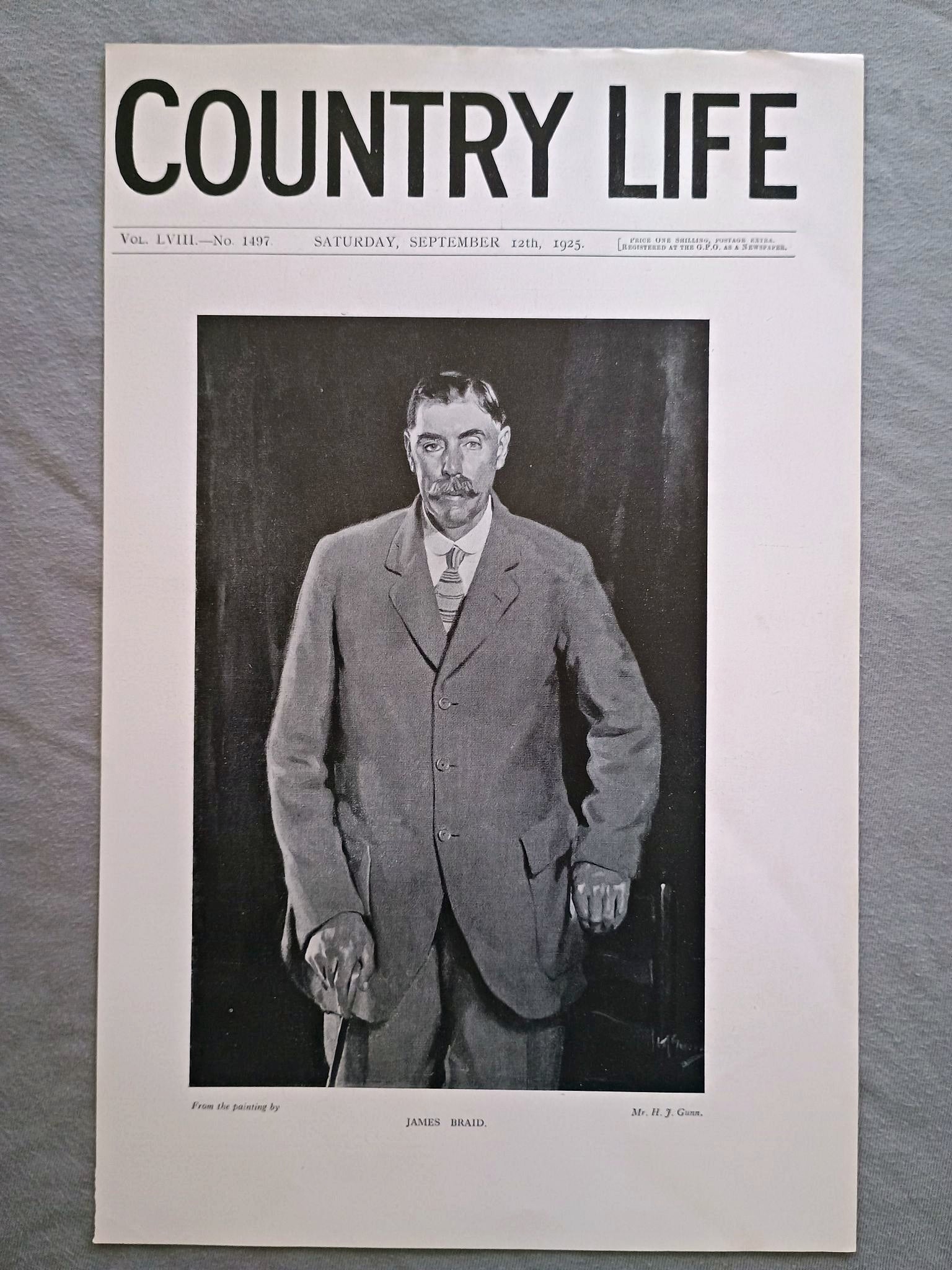 James Braid Country Life Magazine Portrait, Frontispiece, September 12 1925. LVIII No. 1497

The featured frontispiece this week is a portrait of James Braid, the legendary Scottish professional golfer and five-time Open Championship winner