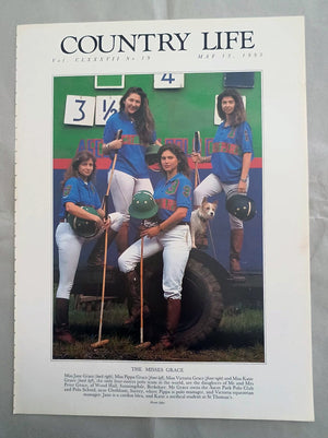 Jane Grace, Pippa Grace, Victoria Grace and Katie Grace Country Life Magazine Portrait May 13, 1993. CLXXXVII No. 19.

The Misses Grace - Miss Jane Grace (back right), Miss Pippa Grace (front left), Miss Victoria Grace (front right) and Miss Katie Grace (back left), the only four-sisters polo team in the world, are the daughters of Mr and Mrs Peter Grace, of Wood Hall, Sunningdale, Berkshire. Mr Grace owns the Ascot Park Polo Club and Polo School, near Chobham, Surrey, where Pippa is polo manager, and Victo