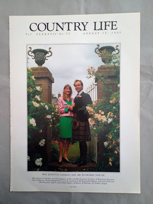 Jeanette Gordon and Ruaraidh Ogilvie Country Life Magazine Portrait August 12, 1993. CLXXXVII No. 32.

Miss Jeanette Gordon and Mr Ruaraidh Ogilvie - Miss Jeanette Gordon, second daughter of Mr and Mrs Graeme Gordon, of Kenmure Kennels, New Galloway, Kirkcudbrightshire, is to be married to Mr Ruaraidh Ogilvie, only son of the late Mr Farquhar Ogilvy and of Mrs Ogilvy, of House of Pitmuics, by Forfar, Angus.