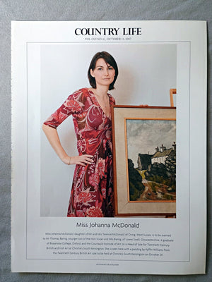 Miss Johanna McDonald, daughter of Mr and Mrs Terence McDonald of Oving, West Sussex, is to be married to Mr Thomas Baring, younger son of the Hon Vivian and Mrs Baring, of Lower Swell, Gloucestershire. A graduate of Brasenose College, Oxford, and the Courtauld Institute of Art, Jo is Head of Sale for Twentieth Century British and Irish Art at Christie's South Kensington. She is seen here with a painting by Kyffin Williams from the Twentieth Century British Art sale to be held at Christie's South Kensington
