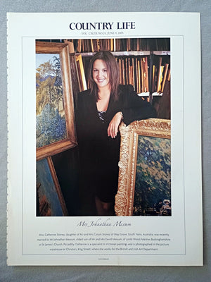 Mrs Johnathan Messum - Miss Catherine Stoney, daughter of Mr and Mrs Colum Stoney of May Grove, South Yarra, Australia, was recently married to Mr Johnathan Messum, eldest son of Mr and Mrs David Messum, of Lords Wood, Marlow, Buckinghamshire, at St James's Church, Piccadilly. Catherine is a specialist in Victorian paintings and is photographed in the picture warehouse at Christie's, King Street, where she works for the British and Irish Art Department.