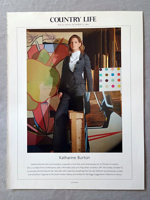 Katharine Burton (Mrs Carl Kostyal) is a specialist in Post-War and Contemporary Art at Christie's in London. She is co-head of the Contemporary Sale, which takes place at 8, King Street, St James's, SW1, this Sunday, October 15, to coincide with the Frieze Art Fair. Seen here with a selection of paintings from the sale, Katharine was previously a curator and exhibitions' organiser at the South London Gallery and worked for the Peggy Guggenheim Collection in Venice.