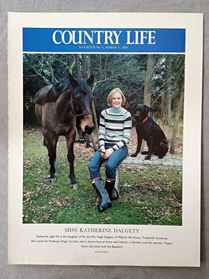 Miss Katherine Dalgety - Katherine, aged 24, is the daughter of Mr and Mrs Hugh Dalgety, of Millards Hill House, Trudoxhill, Somerset. She works for Professor Roger Scruton, and is shown here at home with Hector, a labrador, and her eventer, Topper, whom she hunts with the Beaufort.