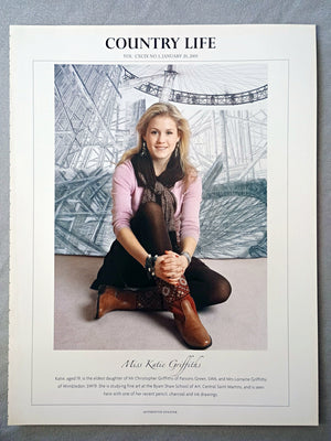 Miss Katie Griffiths - Katie, aged 19, is the eldest daughter of Mr Christopher Griffiths of Parsons Green, SW6, and Mrs Lorraine Griffiths of Wimbledon, SW19. She is studying fine art at the Byam Shaw School of Art, Central Saint Martins, and is seen here with one of her recent pencil, charcoal and ink drawings.