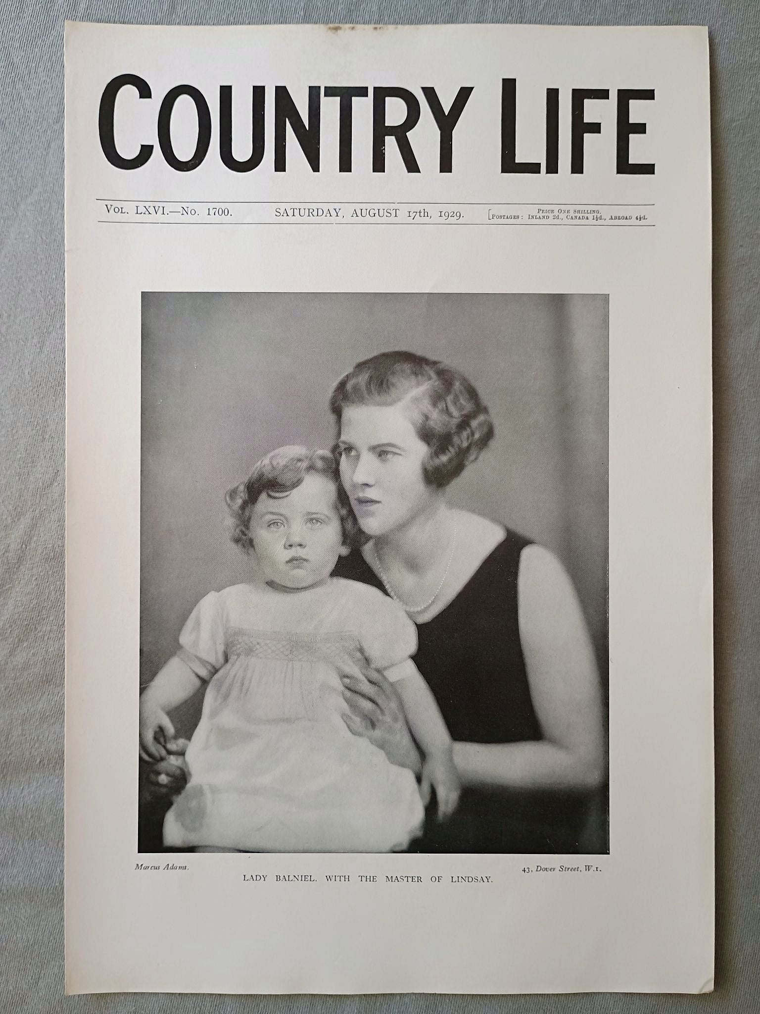 Lady Balniel nee Mary Katherine Cavendish and Robert Alexander Lindsay Country Life Magazine Portrait, Frontispiece, August 17 1929. LXVI No. 1700

The featured frontispiece this week is a portrait of Lady Balniel nee Mary Katherine Cavendish, with her elder son, The Master of Lindsay, Robert Alexander Lindsay