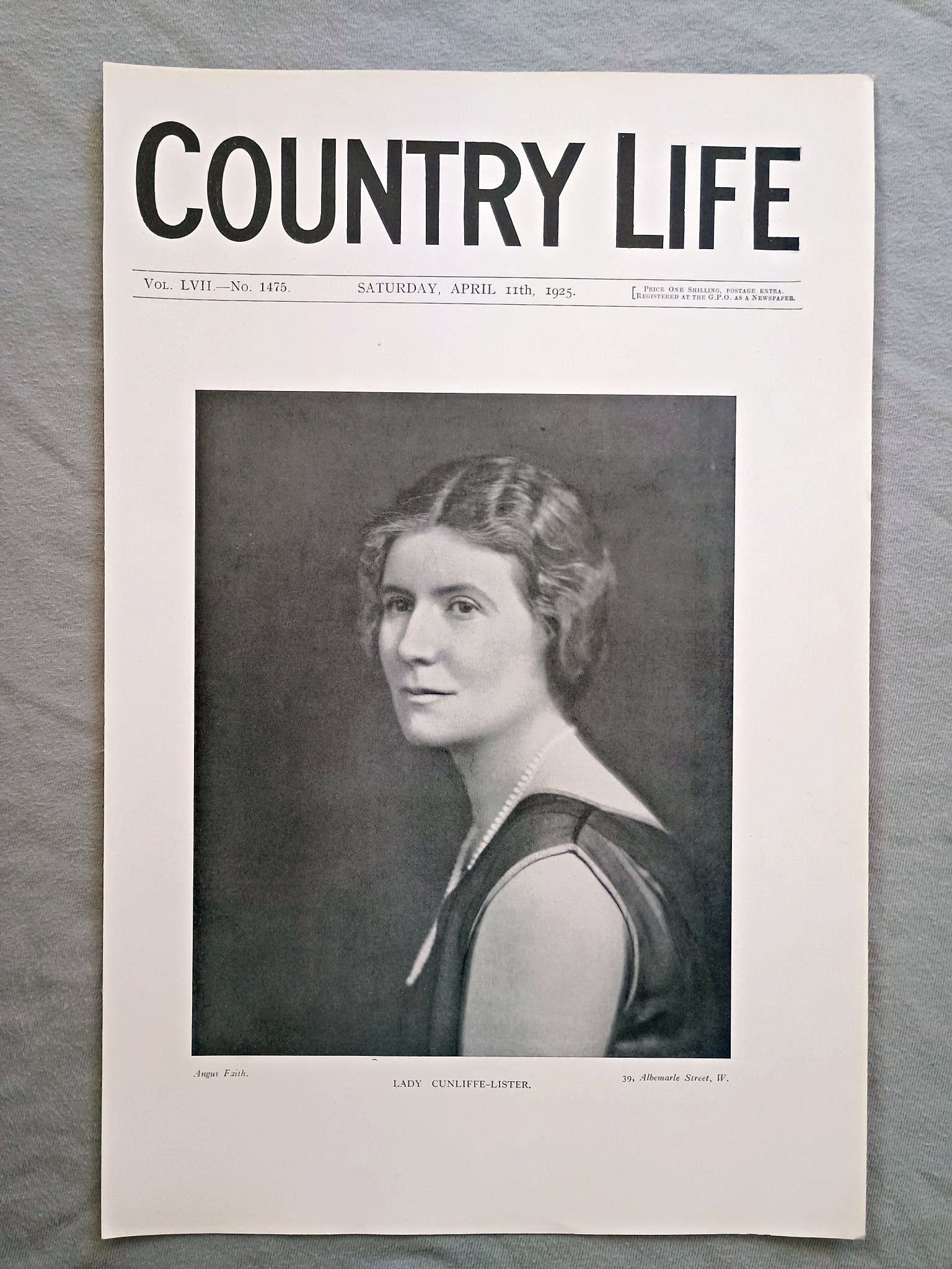 Lady Cunliffe-Lister nee Mollie Boynton Country Life Magazine Portrait, Frontispiece, April 11 1925. LVII No. 1475

The featured frontispiece this week is a portrait of Lady Cunliffe-Lister, who is the daughter of the Rev. Ingham Boynton