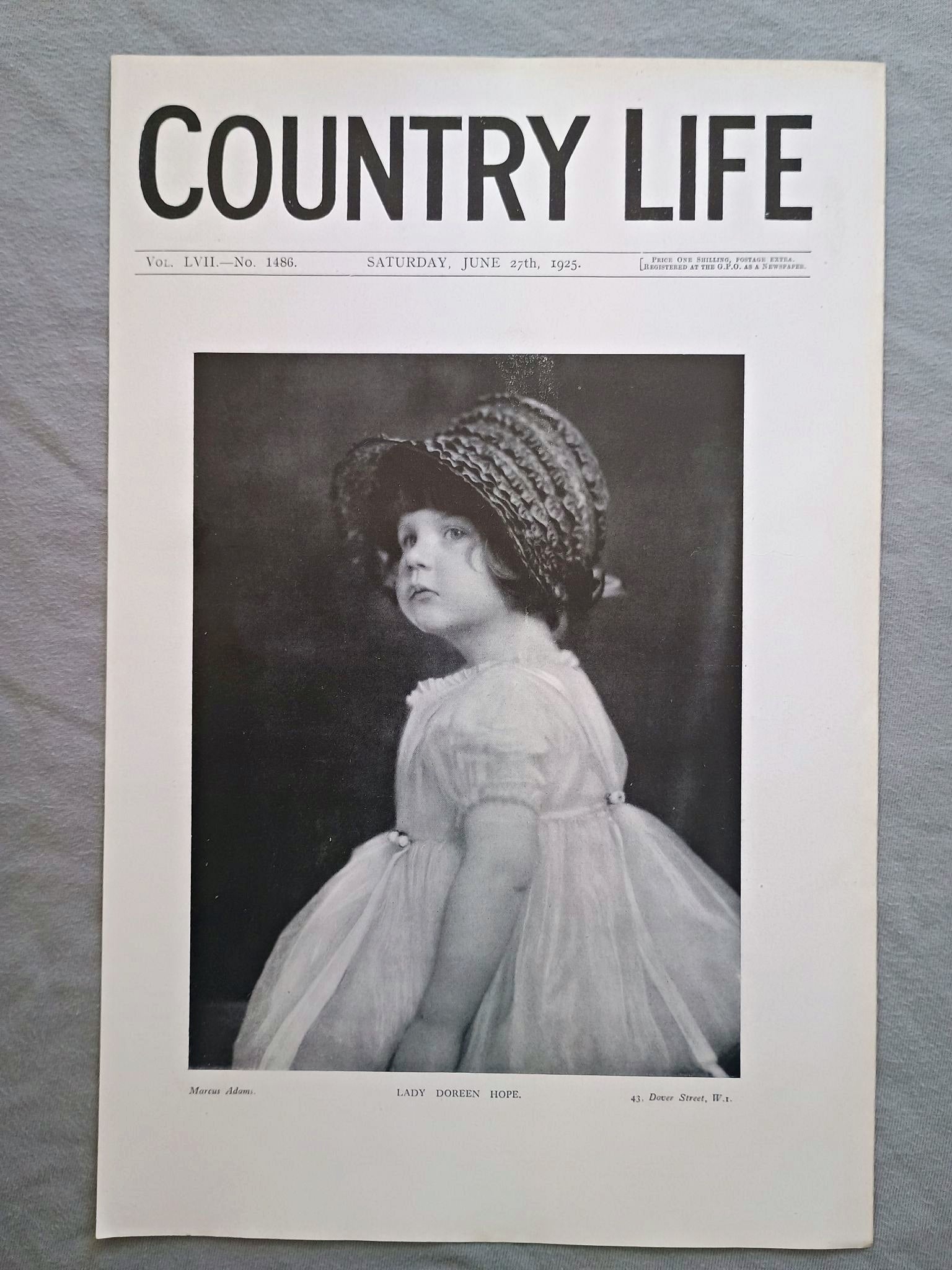 Lady Doreen Hope Country Life Magazine Portrait, Frontispiece, June 13 1925. LVII No. 1486

The featured frontispiece this week is a portrait of little Lady Doreen Hope, the youngest daughter of the Marquess and Marchioness of Linlithgow